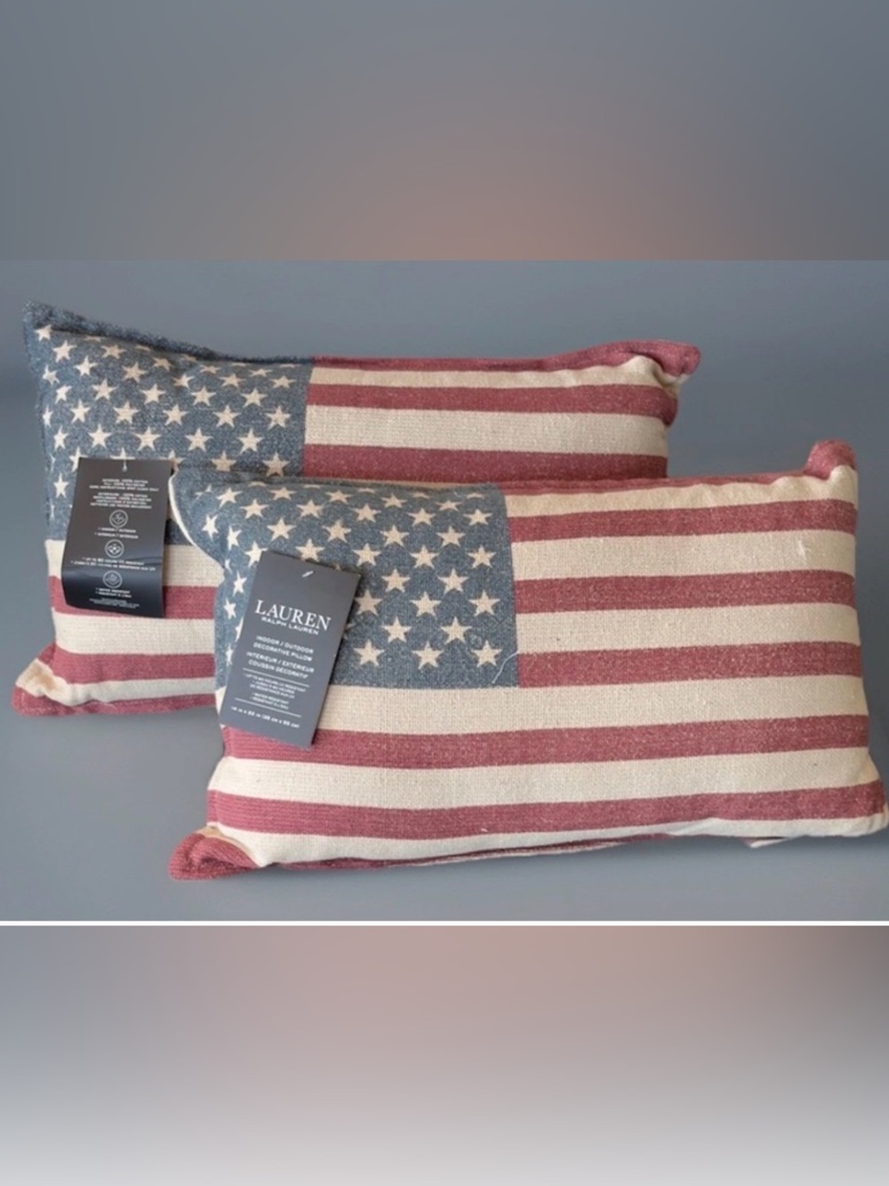 2 Ralph Lauren Indoor Outdoor 14” X x 22” American Flag Throw Pillows Set of 2